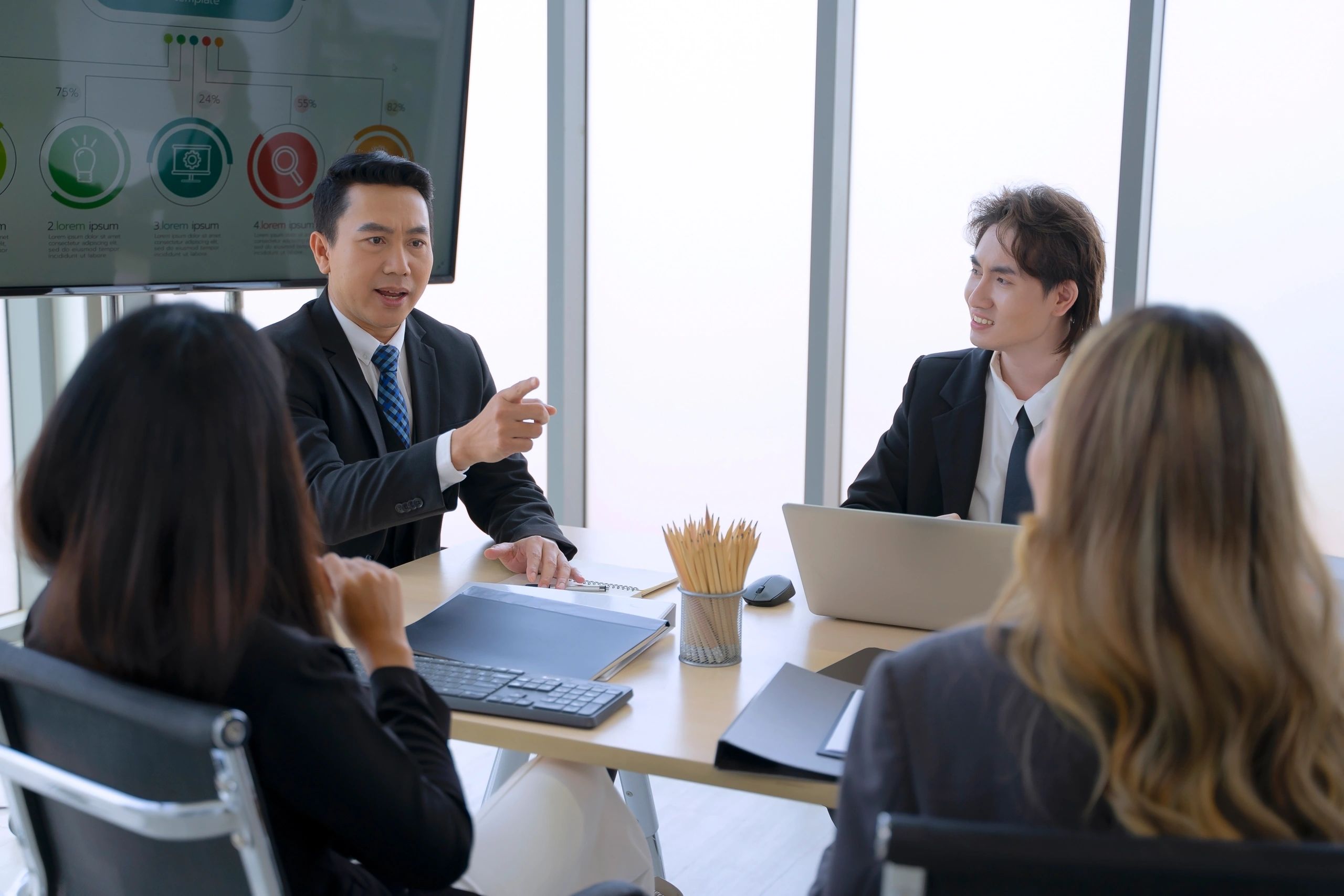 Professional finance team meeting in office